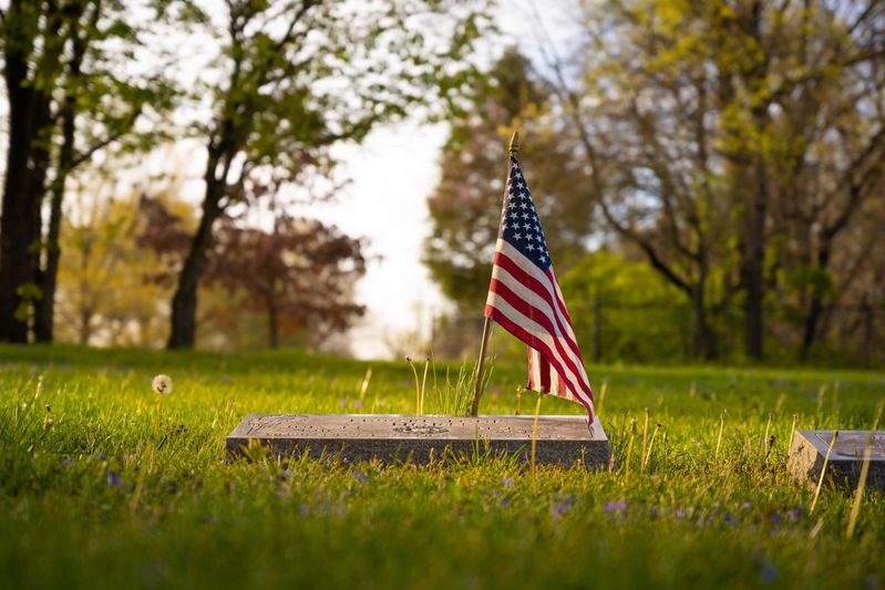 American flag headstone